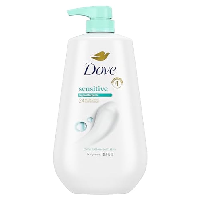 Dove Body Wash with Pump Sensitive Skin For 24hr Lotion-Soft Skin Moisturizing Skin Cleanser Gentle Hypoallergenic Formula with No Sulfates No Parabens 30.6 oz - Image 1